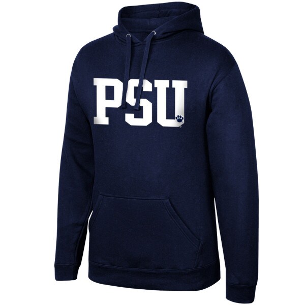 navy hooded sweatshirt with PSU and paw print in the U